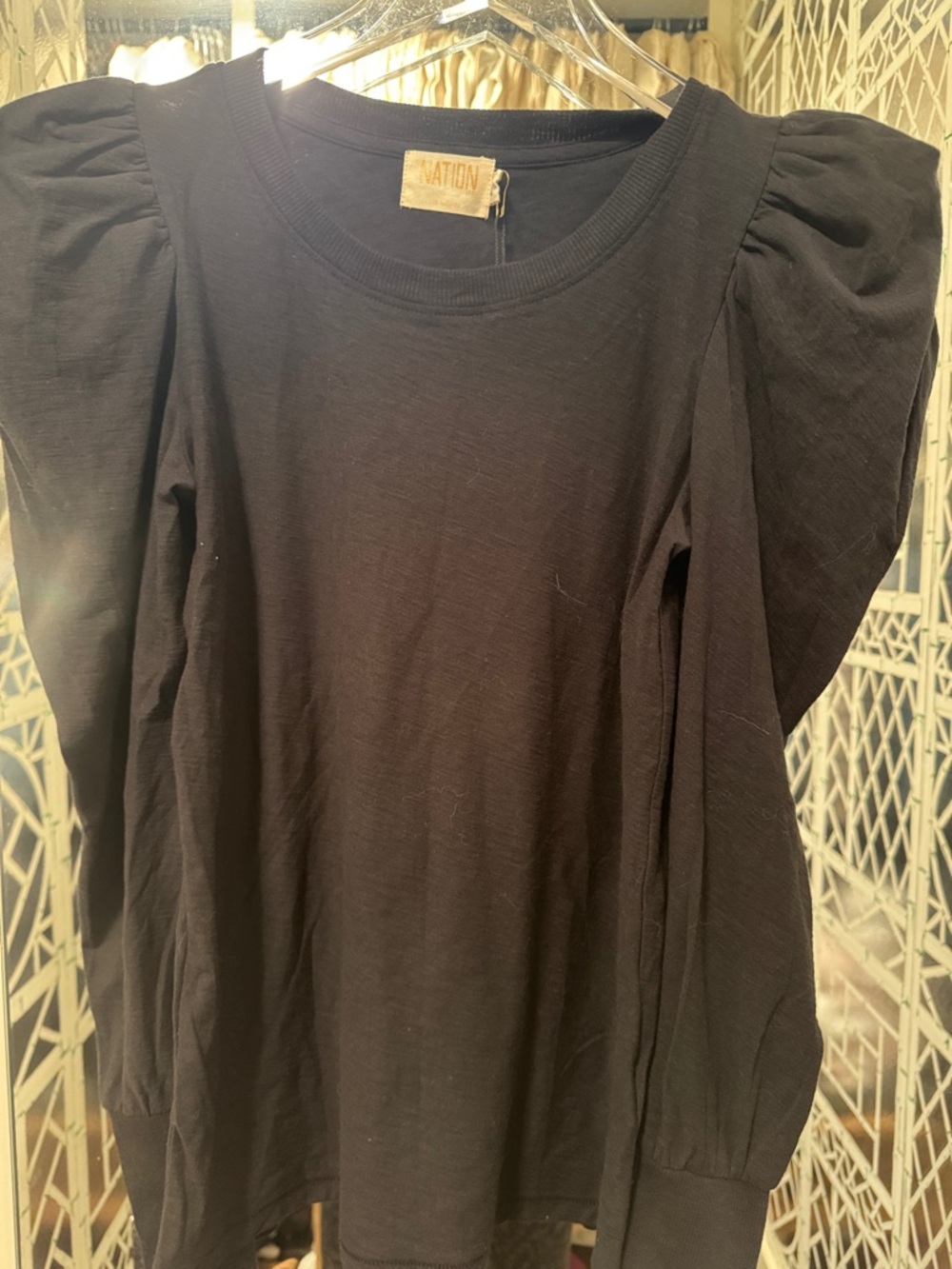 Black Puff-Sleeve Women's Top